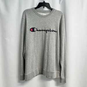 Champion Mens‎ Gray Embroidered Spell out Sweatshirt XL Outdoor Classic